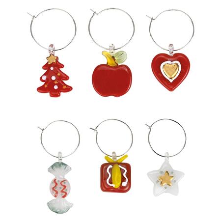 Wald Set 6 Segnabicchieri in Vetro Natalizi — colore rosso/bianco, gift box