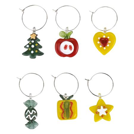 Wald Set 6 Segnabicchieri in Vetro Natalizi — colore giallo/verde, gift box