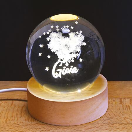Wald Sfera in Vetro con Base in Legno e LED “Gioia” — Ø6 cm, USB e interruttore