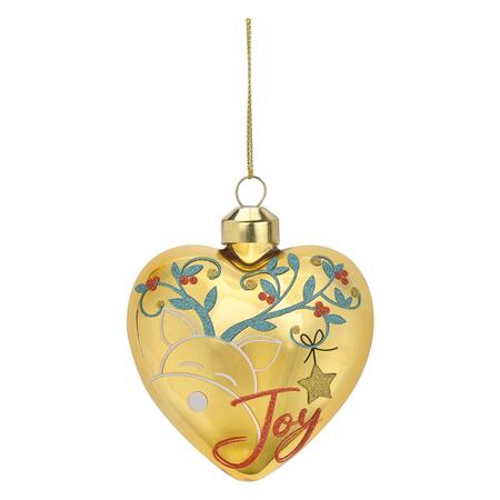 Wald Addobbo in Vetro Cuore “Joy” 8x3,5x8 cm — Renna e Rametti di Agrifoglio