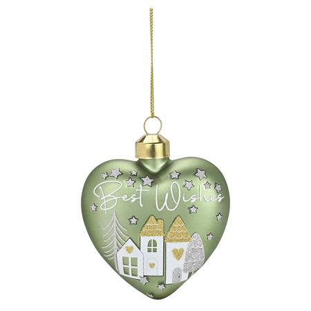 Wald Addobbo in Vetro Cuore “Best Wishes” 8x3,5x8 cm — Villaggio Innevato