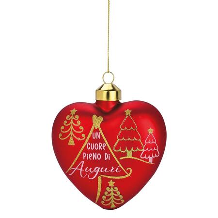 Wald Addobbo in Vetro Cuore “Un Cuore Pieno di Auguri” 10x4x10 cm — Alberi di Natale Oro