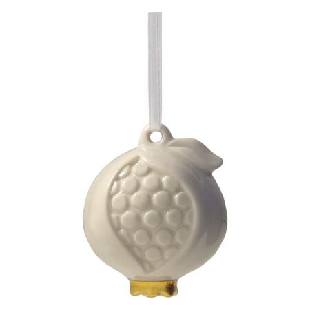 Wald Addobbo Melograno Tondo 5x4,5x5,3 cm — Porcellana Grigio e Base Oro