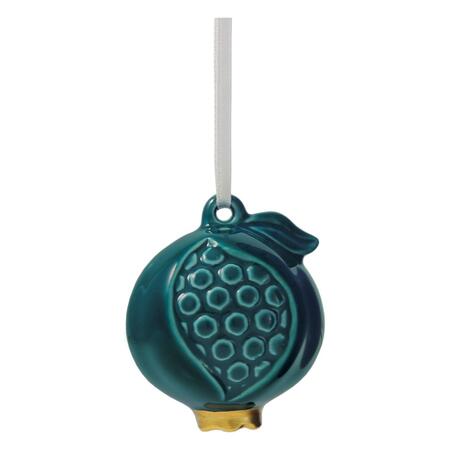Wald Addobbo Melograno Tondo 5x4,5x5,3 cm — Porcellana Ottanio e Base Oro