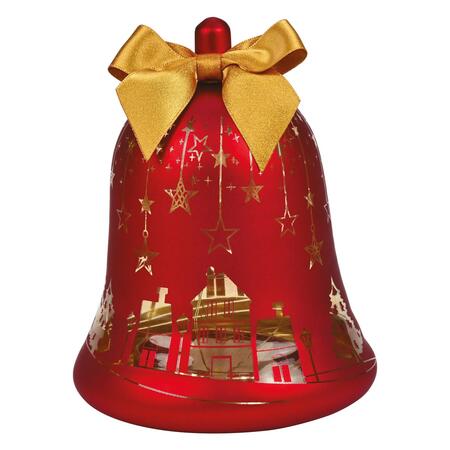 Wald Campana in Vetro con LED Ø13x15,5 cm — Rossa, Villaggio e Stelle Dorate