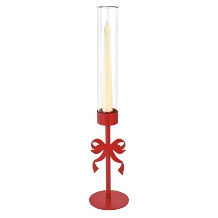 Wald Candeliere in Metallo con Stelo “Fiocco” Rosso 20 cm — con Candela e Paralume in Vetro