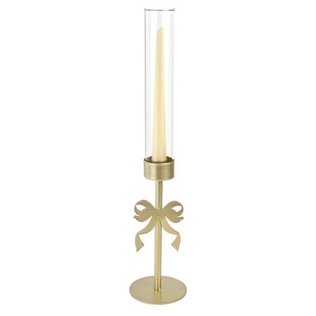 Wald Candeliere in Metallo con Stelo “Fiocco” Oro 20 cm — con Candela e Paralume in Vetro