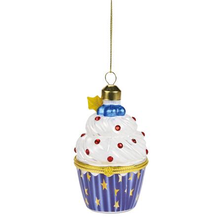Wald Addobbo in Vetro “Pasticcino Stelle” Ø6,2x8,8 cm — Scatolina con Cerniera e Biglietto Auguri