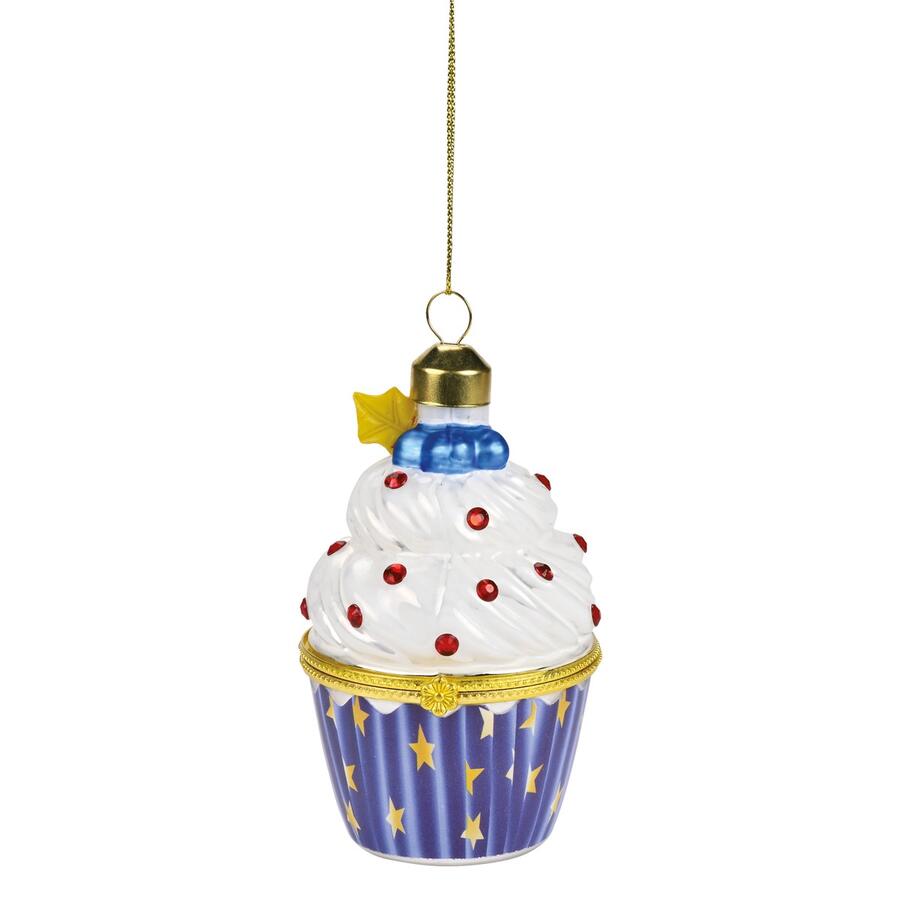 Wald Addobbo in Vetro “Pasticcino Stelle” Ø6,2x8,8 cm — Scatolina con Cerniera e Biglietto Auguri