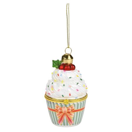 Wald Addobbo in Vetro “Pasticcino Fiocco” — scatolina Ø6,2x8,8h cm con cerniera e biglietto auguri