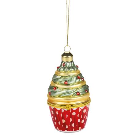 Wald Addobbo in Vetro “Pasticcino Pois” — scatolina Ø6,2x9,5h cm con cerniera e biglietto auguri