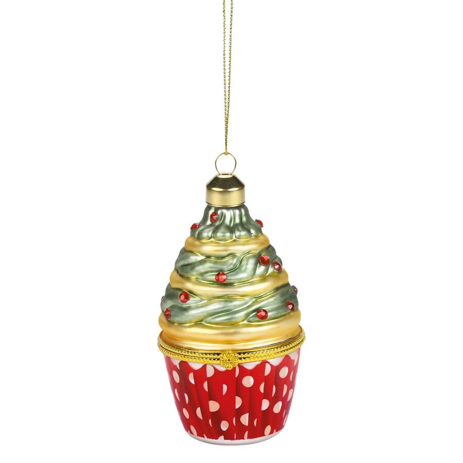 Wald Addobbo in Vetro “Pasticcino Pois” — scatolina Ø6,2x9,5h cm con cerniera e biglietto auguri