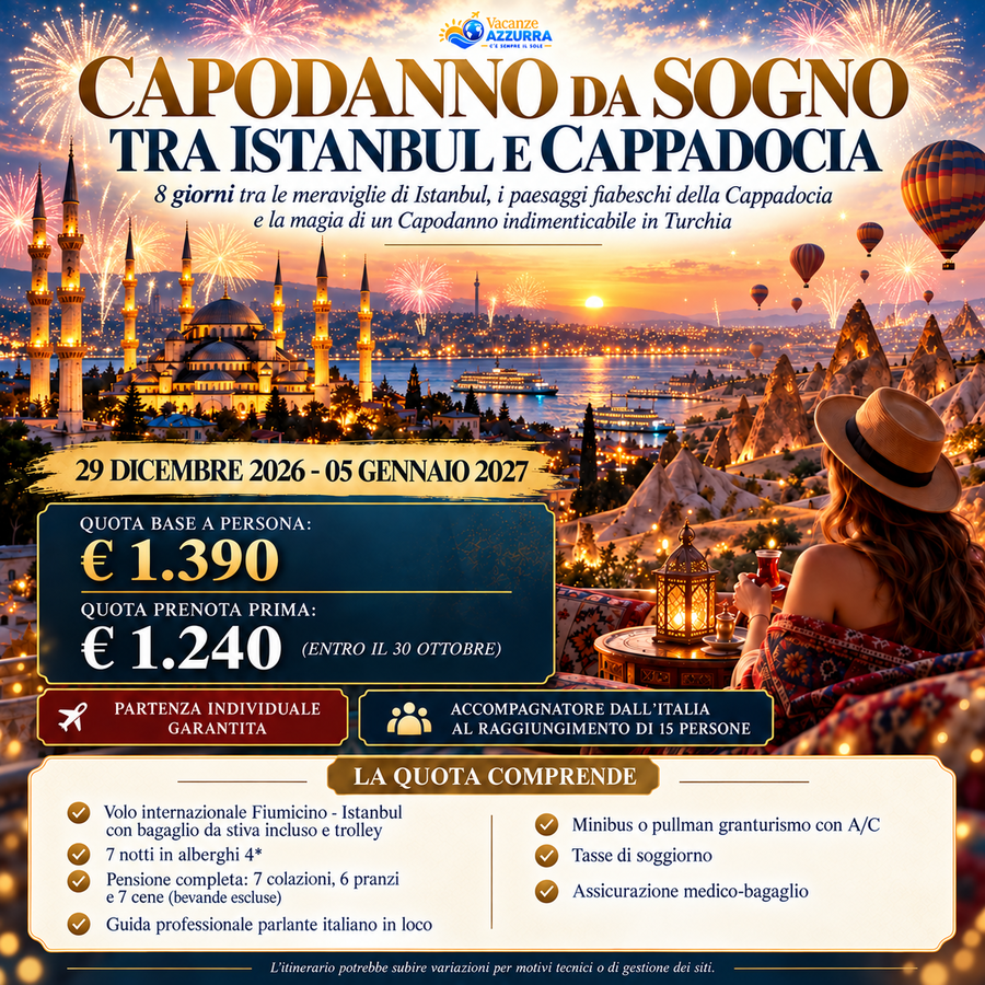 29 DICEMBRE 2026 CAPODANNO 2027 DA SOGNO IN TURCHIA