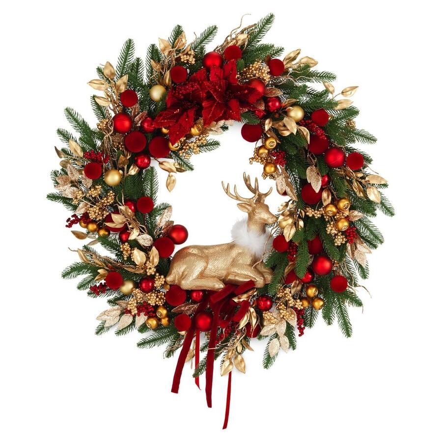Henriette Ghirlanda Natalizia con Renna Oro ø80 cm – Collezione Royal Forest