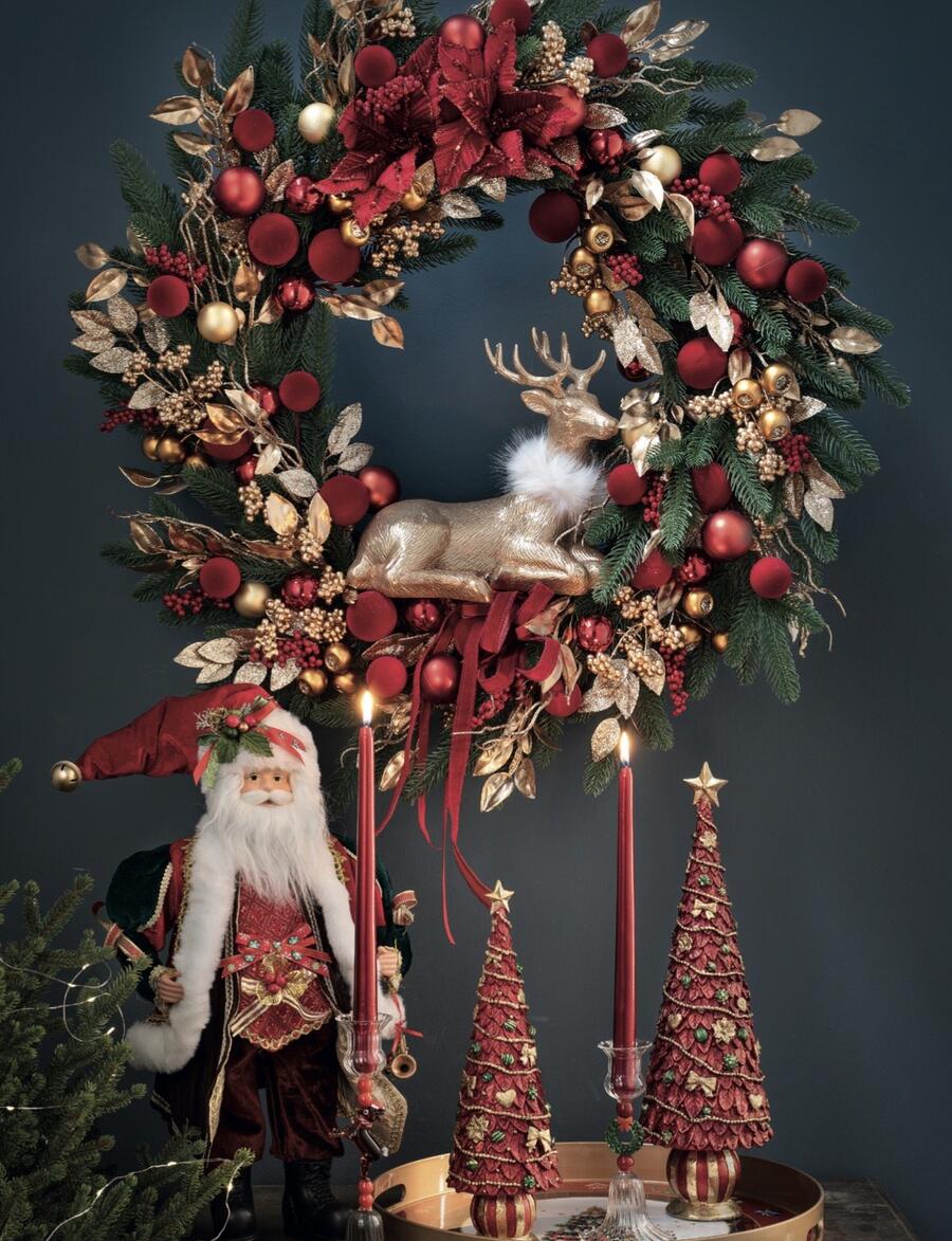 Henriette Ghirlanda Natalizia con Renna Oro ø80 cm – Collezione Royal Forest
