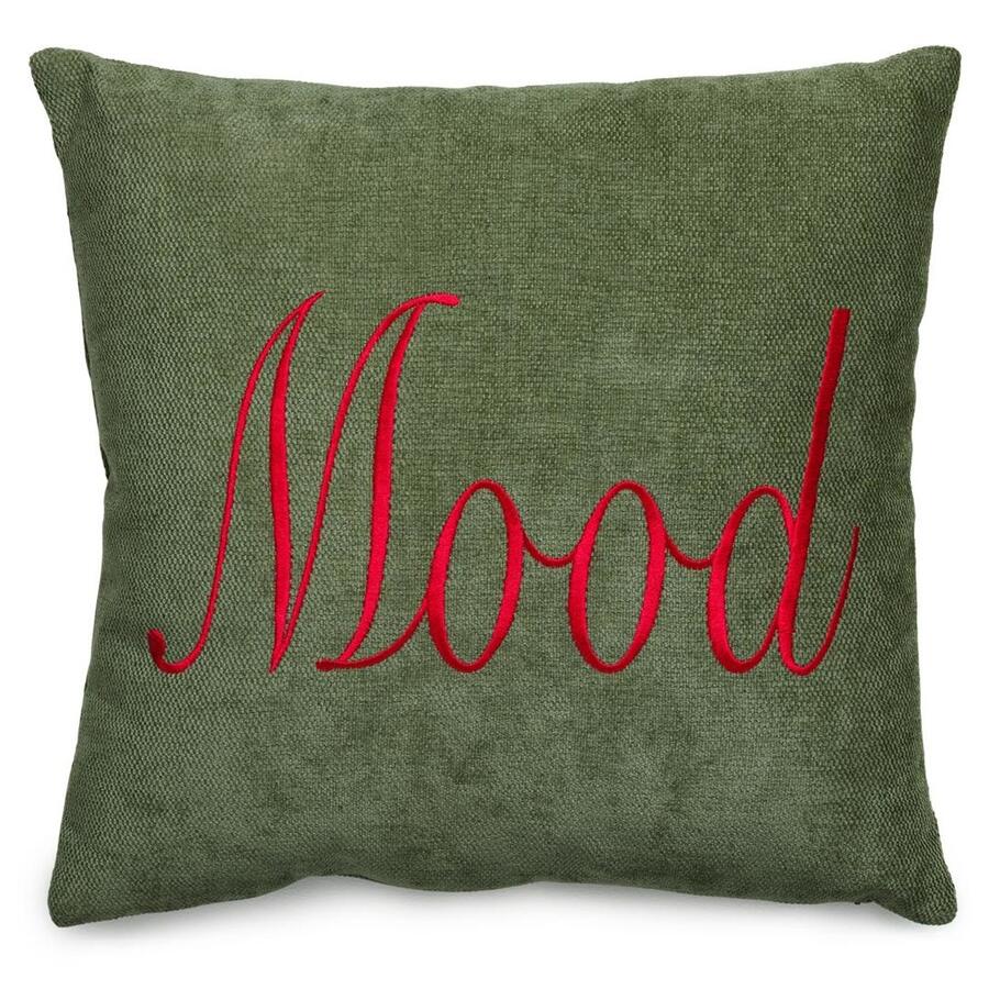 Henriette Cuscino “Mood” Verde con Ricamo Rosso cm 45 – Collezione H’mas Mood