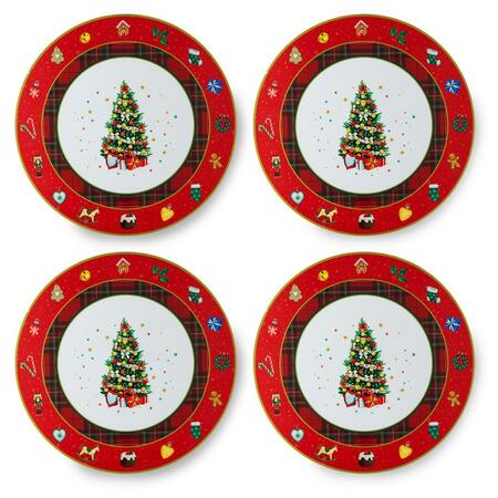 Henriette Set 4 Sottopiatti in Porcellana Tartan ø39 cm – Collezione Maison Noël
