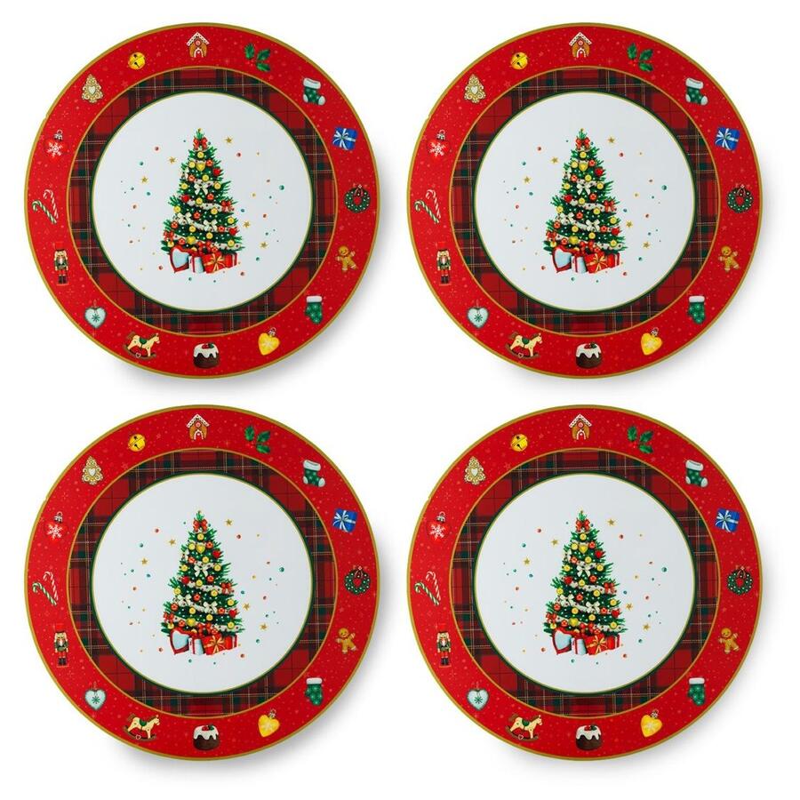 Henriette Set 4 Sottopiatti in Porcellana Tartan ø39 cm – Collezione Maison Noël