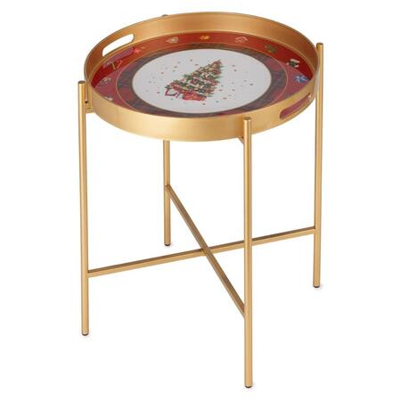 Henriette Tavolino Portavivande Tartan con Struttura Oro ø42 cm H.51 cm – Collezione Maison Noël
