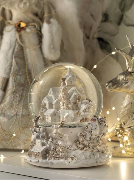 Henriette Globo di Neve Villaggio Bianco con Luce e Musica, Collezione Prestige Carillon, Ø17x20,5h cm