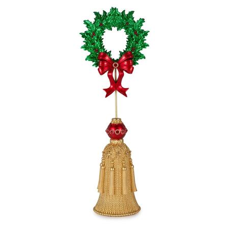 Henriette Pick Ghirlanda con Fiocco e Nappine, Collezione Red&Gold Xmas, 15x10,5x45h cm
