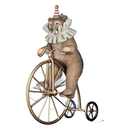 Henriette Orsetto in Bici Vintage - decorazione da circo con cappello a cono, collezione X’Mas Circus, 18,5x9x25h cm