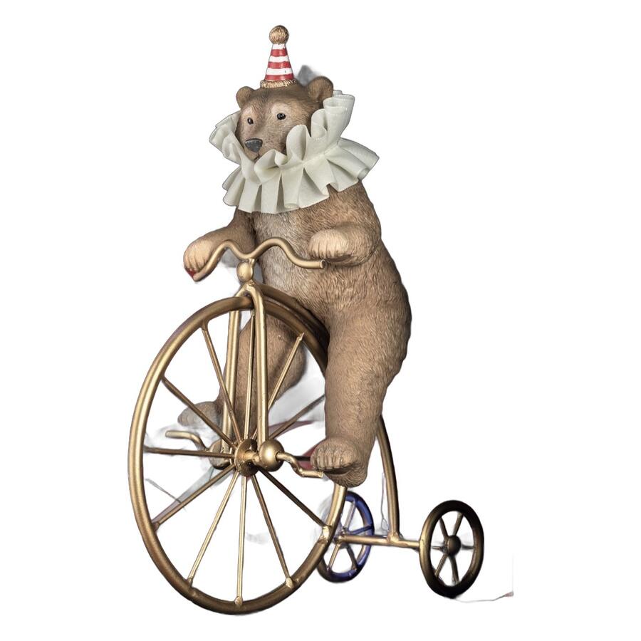 Henriette Orsetto in Bici Vintage - decorazione da circo con cappello a cono, collezione X’Mas Circus, 18,5x9x25h cm