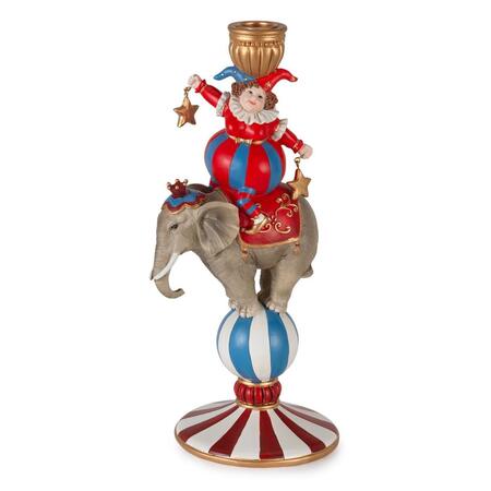 Henriette Candeliere Jolly - portacandela elefante con pagliaccio, collezione X’Mas Circus, 14x12x30h cm
