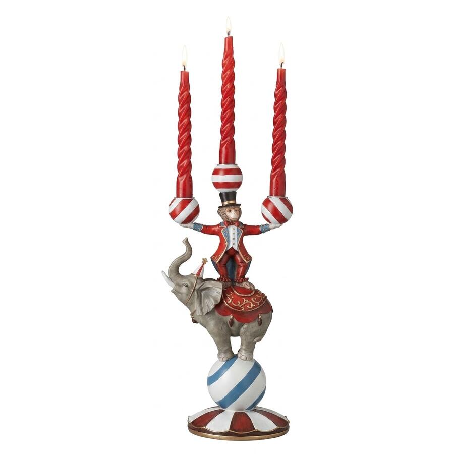 Henriette Candeliere Domatore - portacandele elefante con domatore scimmia, collezione X’Mas Circus, 18,5x14,5x38h cm