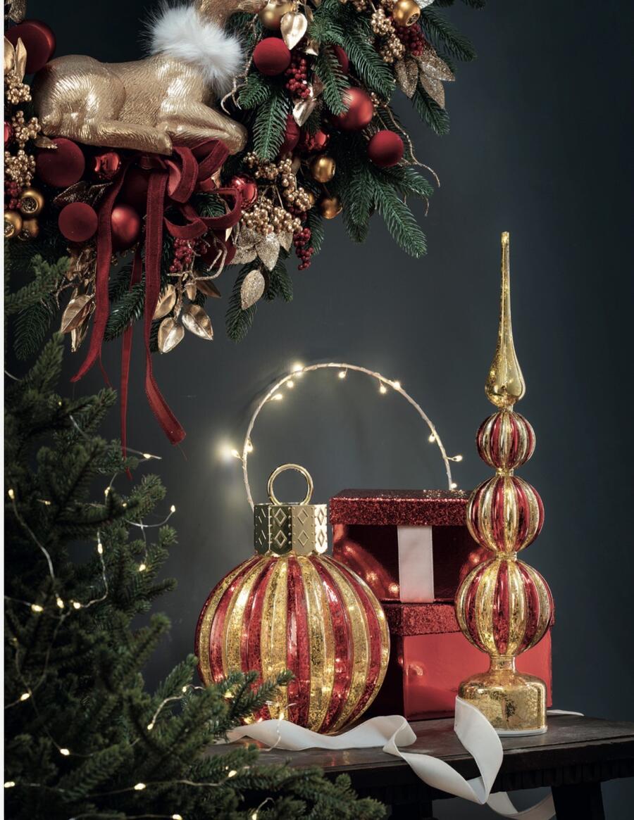 Henriette Puntale per Albero in Vetro Oro/Rosso con Luce - collezione Oro Brillante, Ø10 H.51 cm