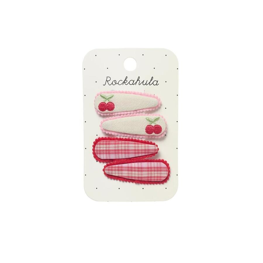 Set 4 Fermagli Ciliegia e Quadretti Rosa - Rockahula Kids