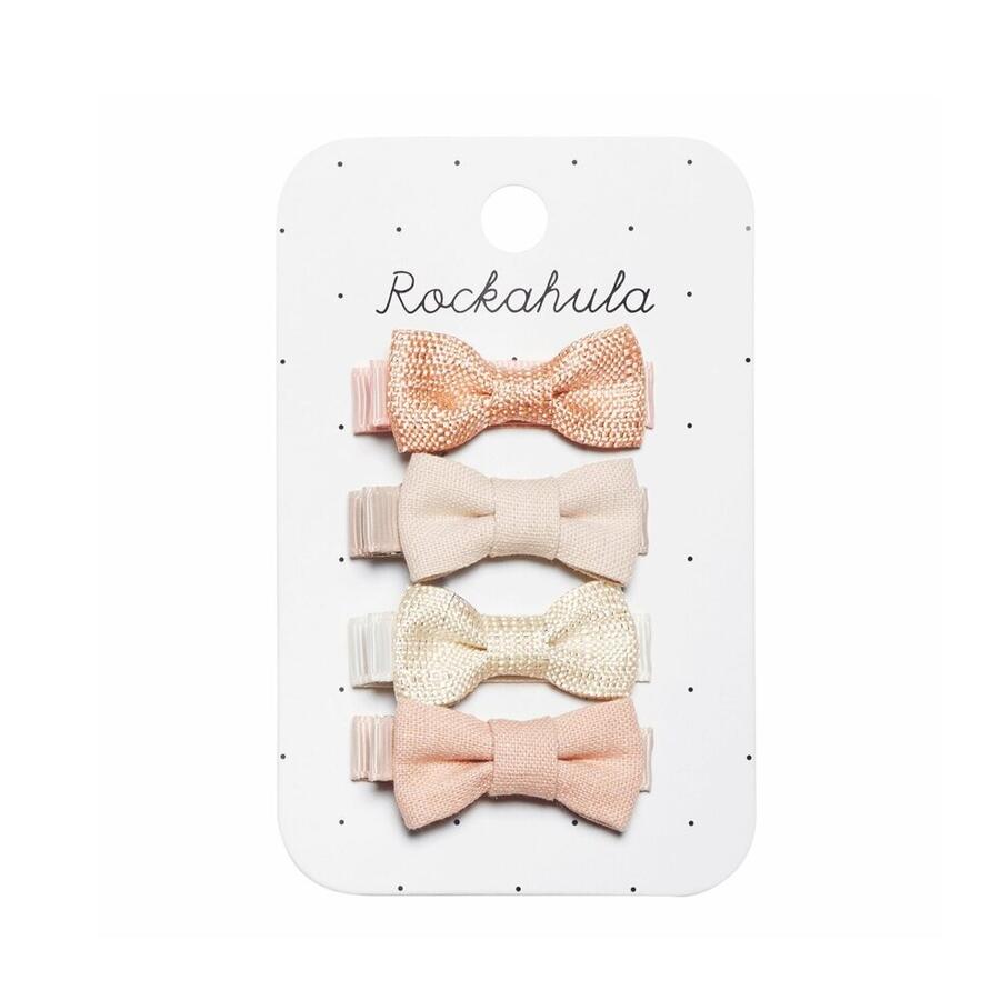 Set 4 Fermagli con Fiocchi in Lino Rosa - Rockahula Kids