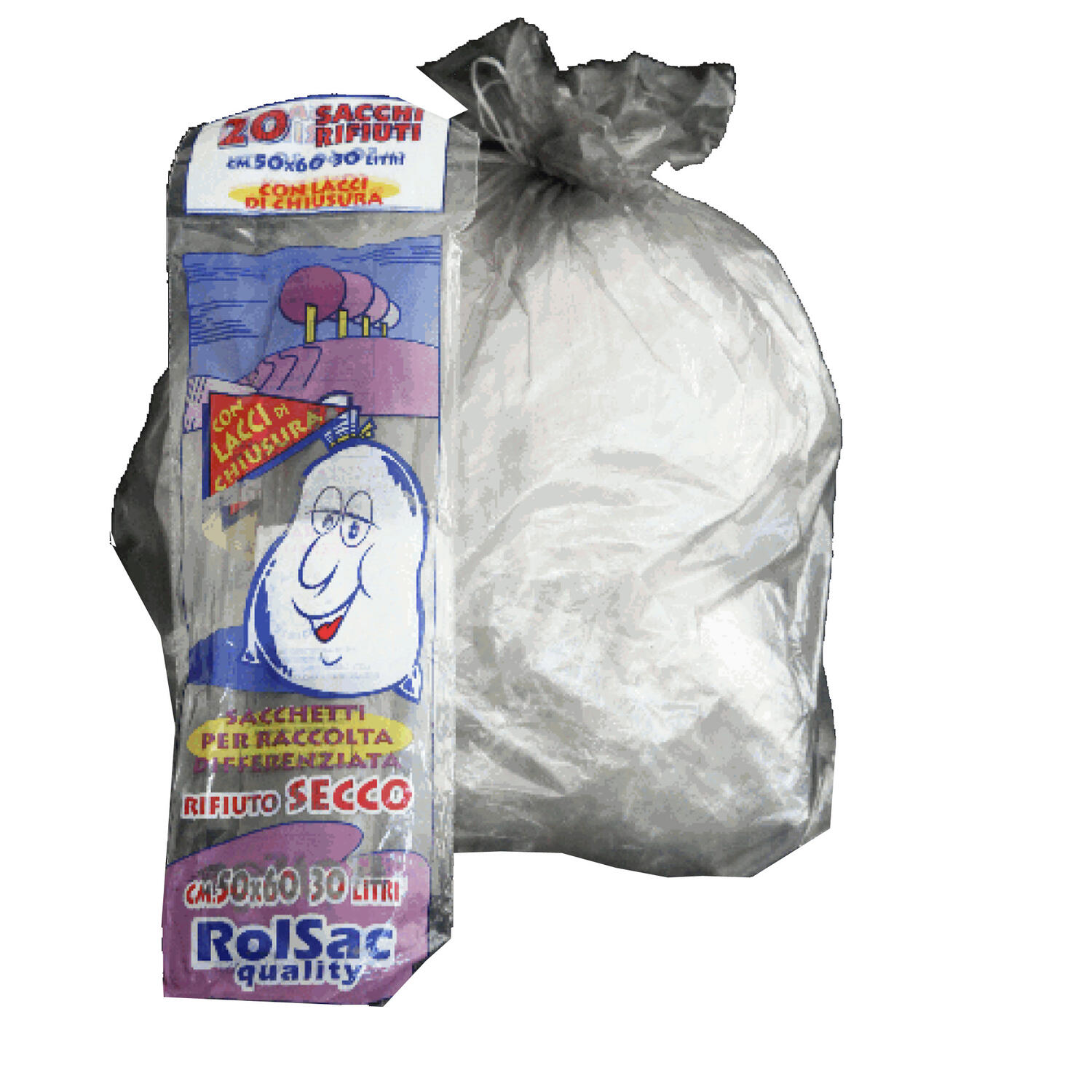 Sacchi Rifiuti 50 × 60 cm da 30 Lt ROLSAC - conf. 20 pz