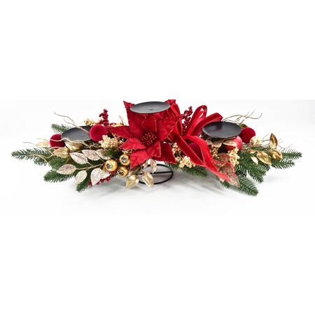 Clodette Centrotavola Portacandele Natalizio con Poinsettia e Fiocco - 75 cm