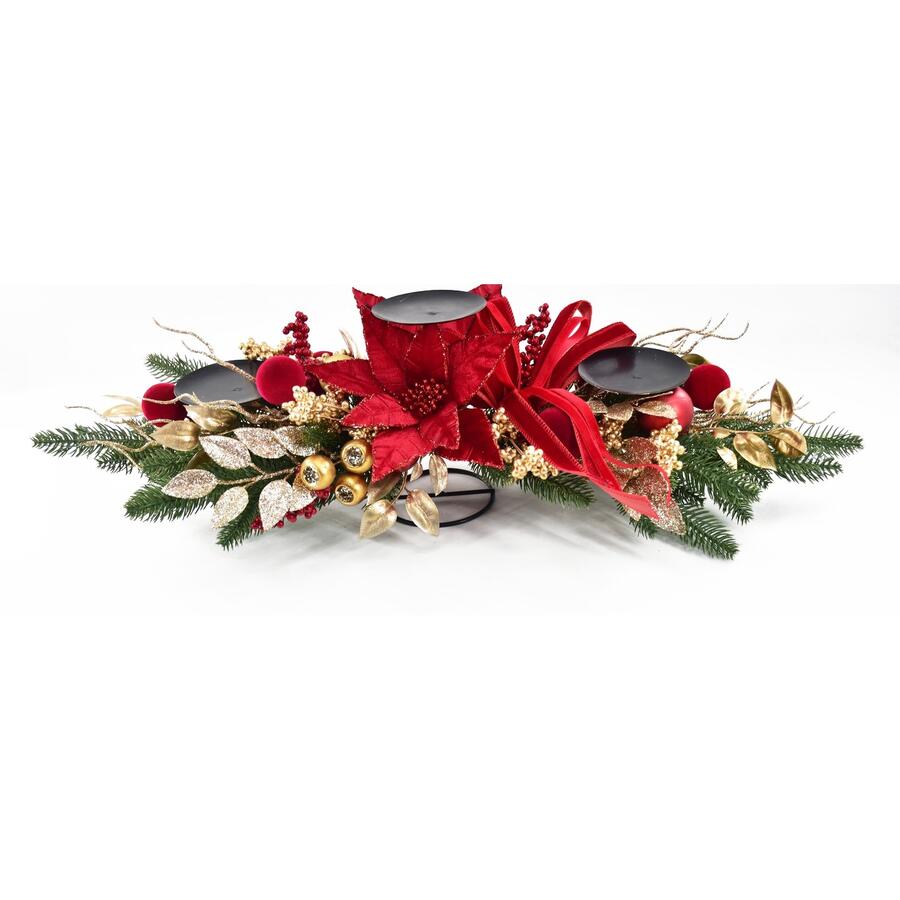 Clodette Centrotavola Portacandele Natalizio con Poinsettia e Fiocco - 75 cm