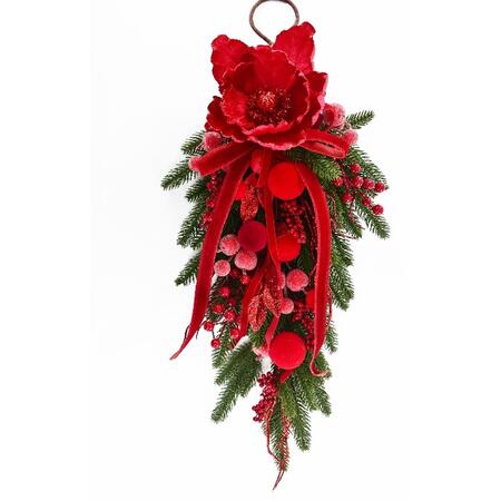 Clodette Pique Floreale Rosso Natalizio con Fiocco e Bacche - 70 cm