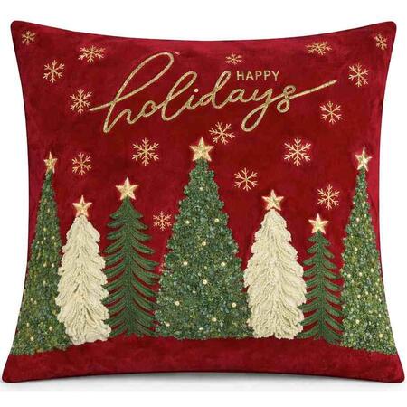 Clodette Cuscino Natalizio Rosso “Happy Holidays” con Alberelli Ricamati