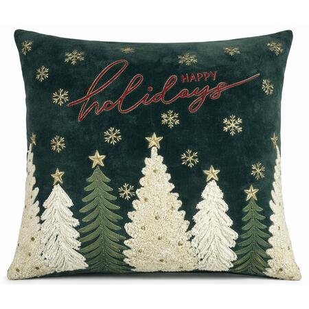 Clodette Cuscino Natalizio Verde “Happy Holidays” con Alberelli Ricamati
