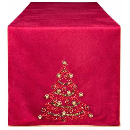 Clodette Runner da Tavola Natalizio Rosso Diamond con Albero Ricamato a Perline