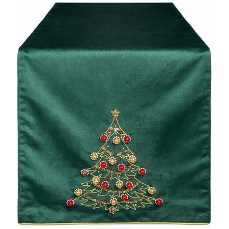Clodette Runner da Tavola Natalizio Verde Diamond con Albero Ricamato a Perline