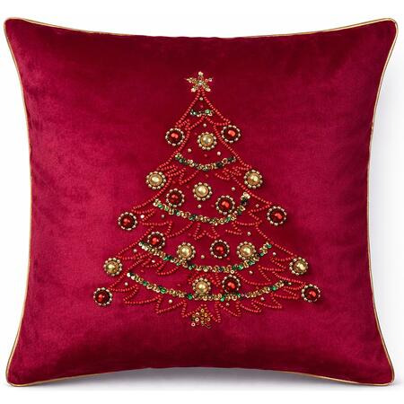 Clodette Cuscino Natalizio Rosso Diamond con Albero Ricamato a Perline