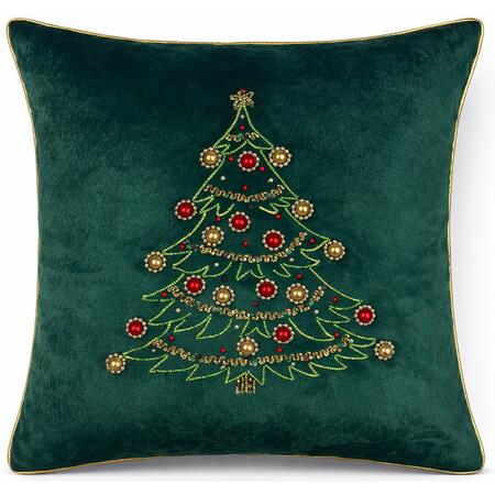 Clodette Cuscino Natalizio Verde Diamond con Albero Ricamato a Perline