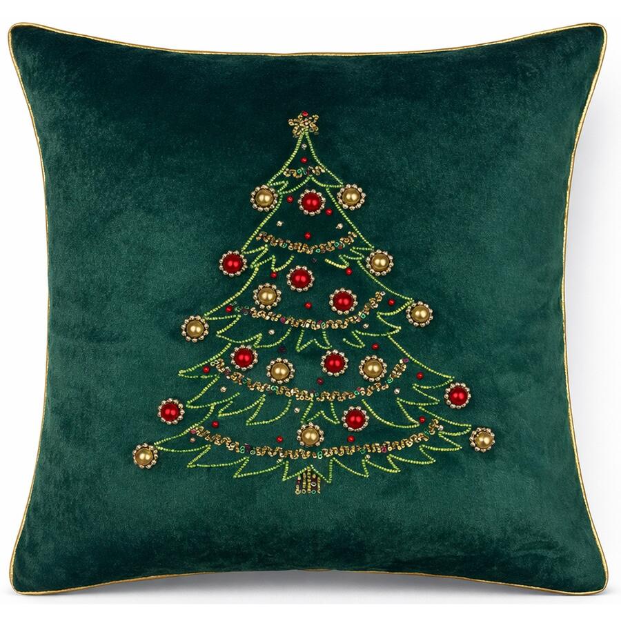 Clodette Cuscino Natalizio Verde Diamond con Albero Ricamato a Perline