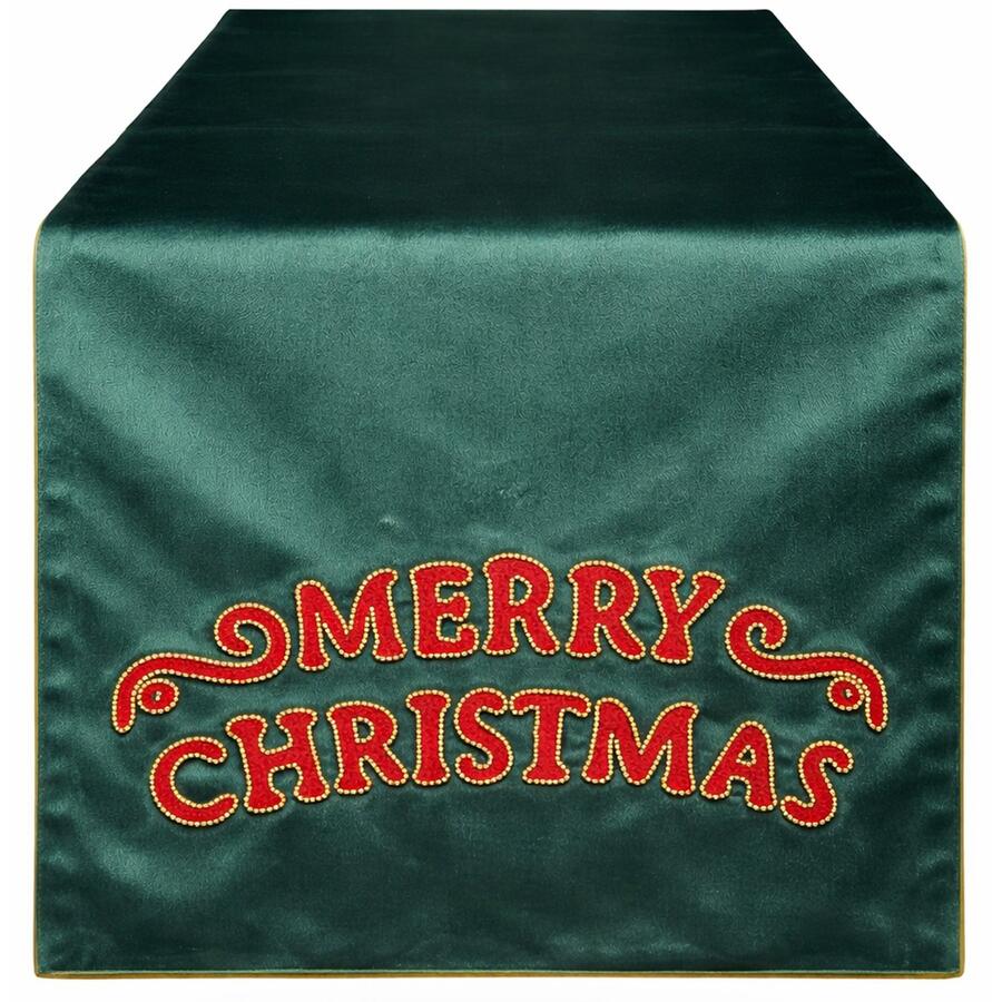 Clodette Runner da Tavola Natalizio Verde “Merry Christmas” Ricamato