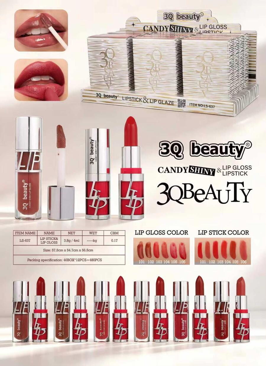 3Q Beauty Candy Shiny LipGloss & LipStick [Conf. da 12 kit]