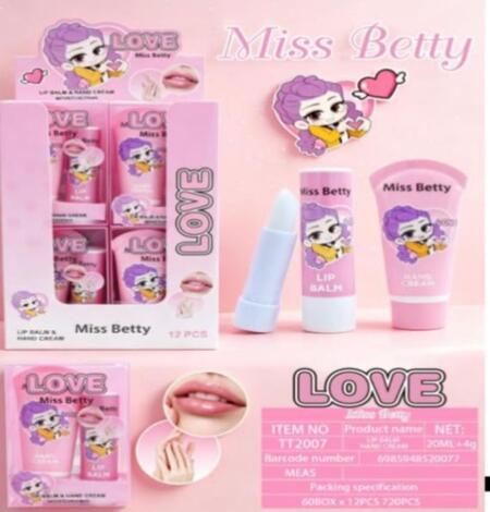 Miss Betty Lip Balm+Hand Cream Love [Conf. da 12 kit]