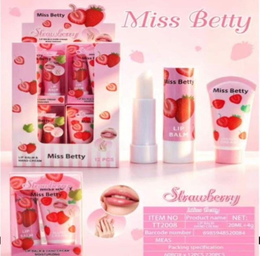 Miss Betty LipBalm+HandCream Strawberry [Conf. da 12 kit]