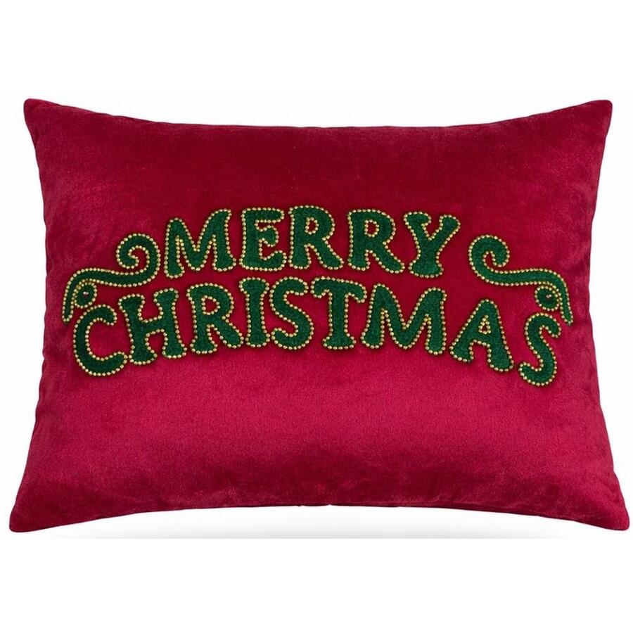 Clodette Cuscino rettangolare Natalizio Rosso “Merry Christmas” Ricamato