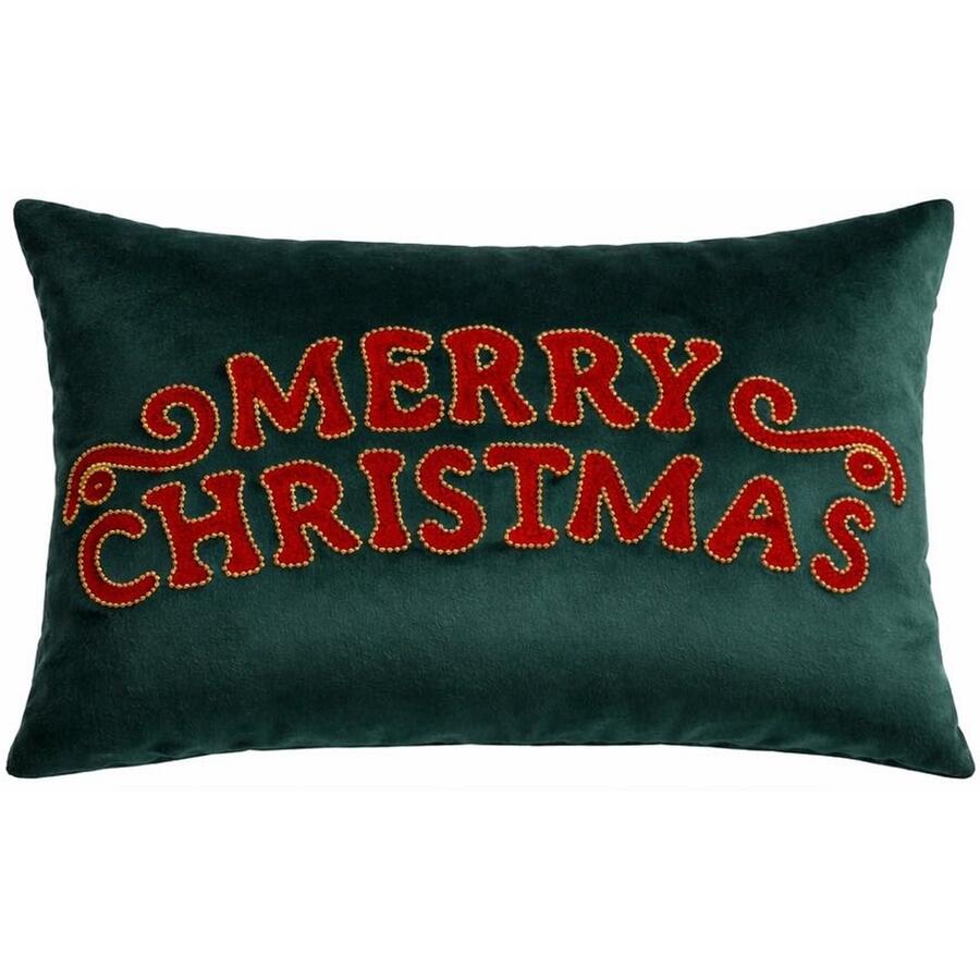 Clodette Cuscino Rettangolare Natalizio Verde “Merry Christmas” Ricamato