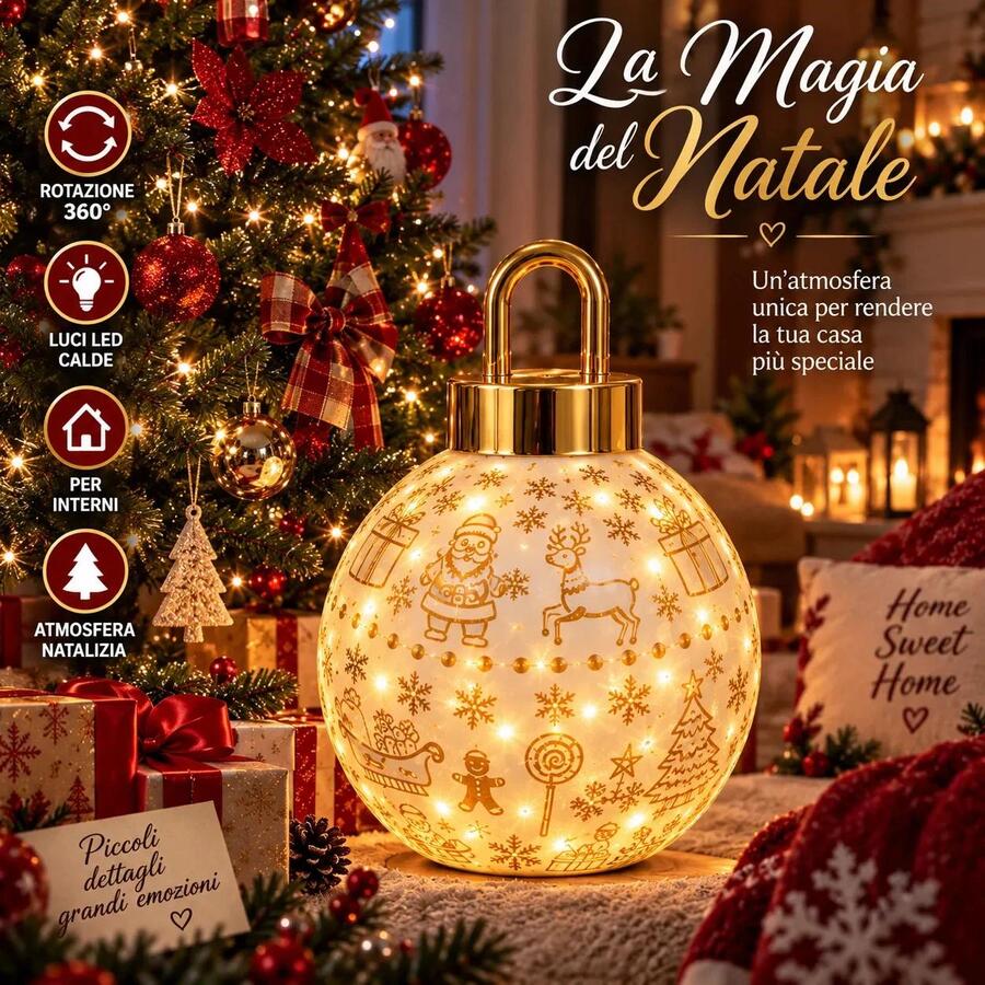 Sfera di Natale Luminosa LED Rotazione 360° Magic Christmas Ball Decor 